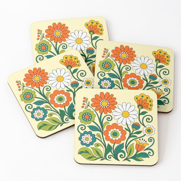 Item preview, Retro 70s Floral Folk Art - Vintage Groovy Flowers designed and sold by Far Out Goods.