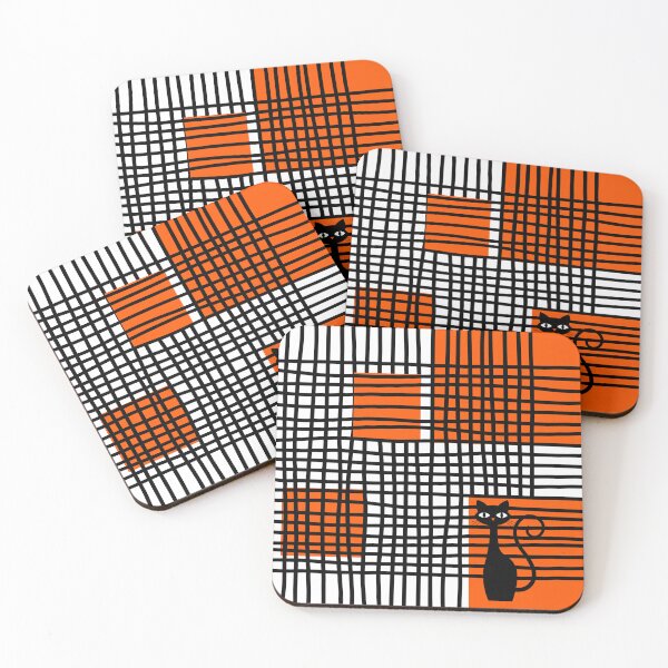 Item preview, Geometric Abstract Black and Orange with Cat designed and sold by The Retromotel.