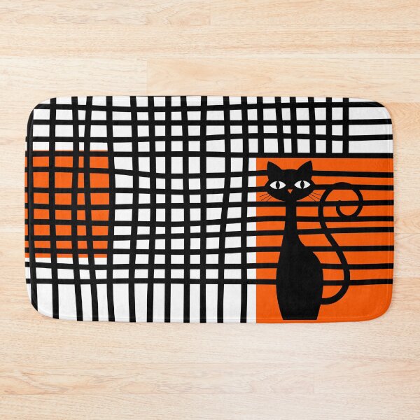 Item preview, Geometric Abstract Black and Orange with Cat designed and sold by The Retromotel.
