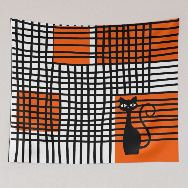 Item preview, Geometric Abstract Black and Orange with Cat designed and sold by The Retromotel.
