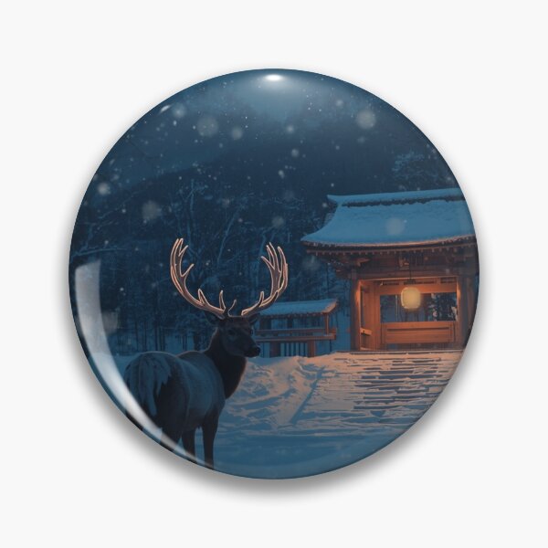 Item preview, Snow Shrine Stag — Japanese Winter Night Art designed and sold by Tokyo Neo Noir Collective .