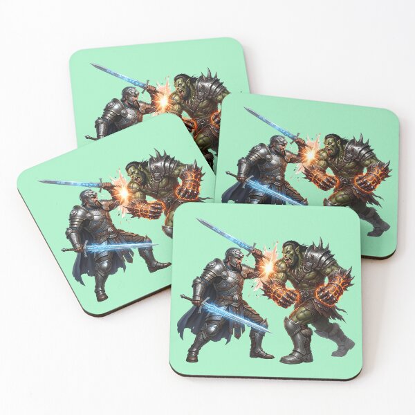 Item preview, Gladiator vs Orc Tyrant - Epic Fantasy RPG Art designed and sold by Utopian-Magic.
