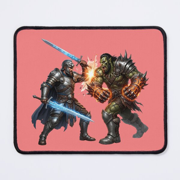 Item preview, Gladiator vs Orc Tyrant - Epic Fantasy RPG Art designed and sold by Utopian-Magic.