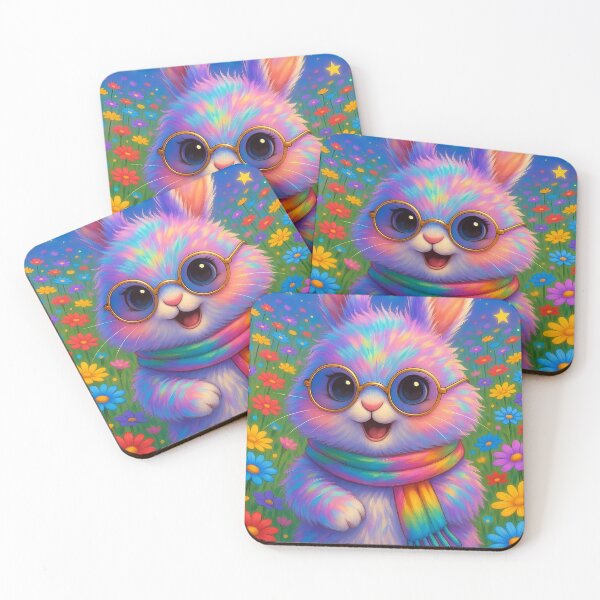 Item preview, Rainbow Bunny with Glasses in Flower Field designed and sold by HappyOops.