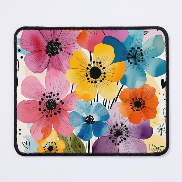 Item preview, Colorful Watercolor Flower Bouquet with Hearts designed and sold by HappyOops.