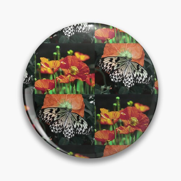 Item preview, Whimsical Butterfly and Poppy Dark Botanical Pattern designed and sold by JurateArt-DK.