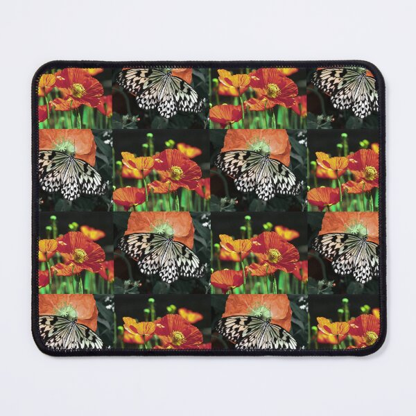 Item preview, Whimsical Butterfly and Poppy Dark Botanical Pattern designed and sold by JurateArt-DK.