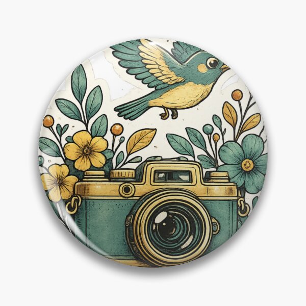 Item preview, Vintage Camera with Blue Bird Floral Illustration | Retro Nature Sticker  designed and sold by Saeed  Ahmad.