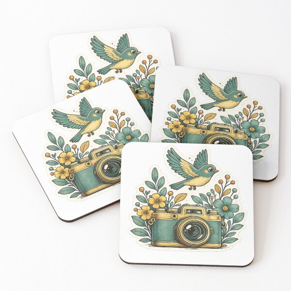Item preview, Vintage Camera with Blue Bird Floral Illustration | Retro Nature Sticker  designed and sold by Saeed  Ahmad.