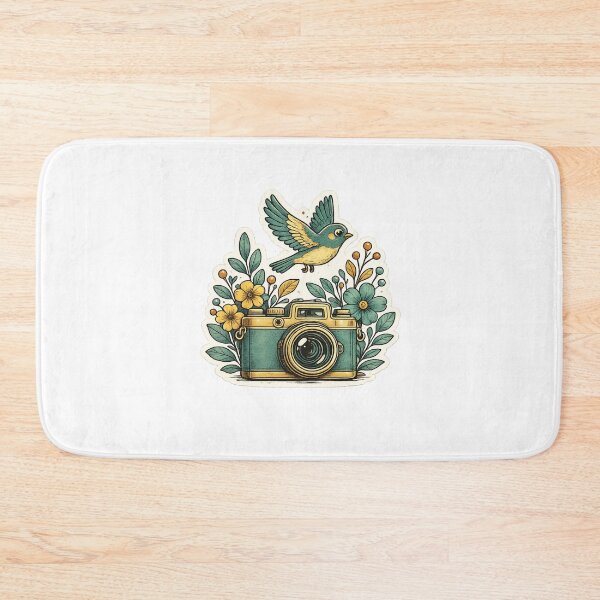 Item preview, Vintage Camera with Blue Bird Floral Illustration | Retro Nature Sticker  designed and sold by Saeed  Ahmad.