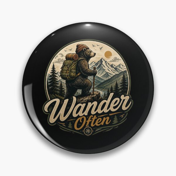Item preview, Wander Often Hiking Bear Adventure Vintage Mountain Camping Nature Graphic designed and sold by RJACreative.