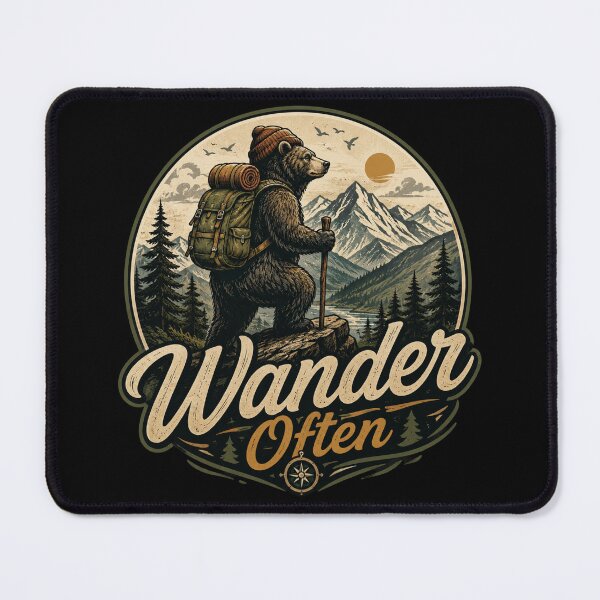 Item preview, Wander Often Hiking Bear Adventure Vintage Mountain Camping Nature Graphic designed and sold by RJACreative.