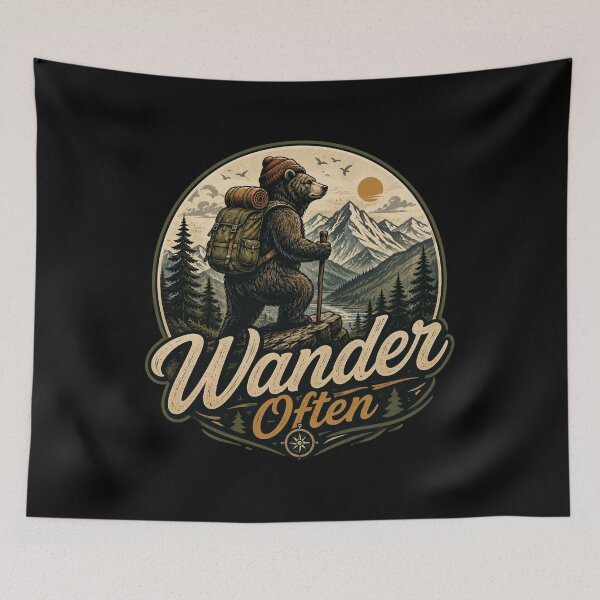 Item preview, Wander Often Hiking Bear Adventure Vintage Mountain Camping Nature Graphic designed and sold by RJACreative.