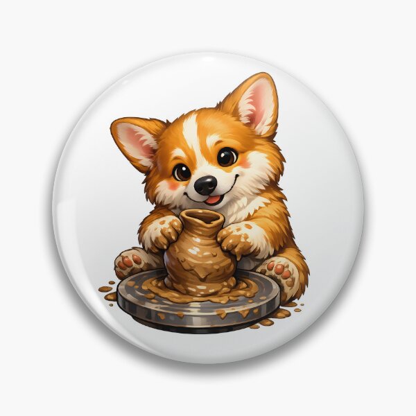 Item preview, Corgi Pottery Artist – Cute Dog Shaping a Crooked Clay Vase designed and sold by builtforyou.