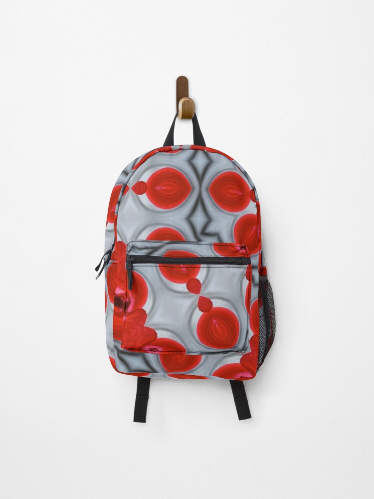Thumbnail 1 of 3, Backpack, Red Geometric Botanical Pattern designed and sold by SilentBloomLab.