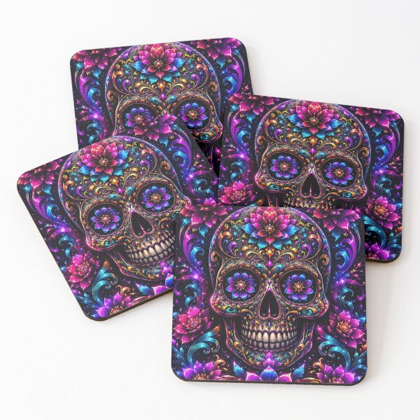 Item preview, Neon Floral Skull Cyberpunk Halloween designed and sold by PureVibeStudio.
