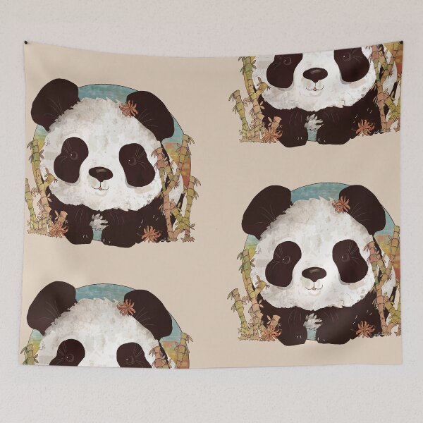 Item preview, Adorable Vintage Panda with Bamboo and Flowers designed and sold by Karin Taylor.