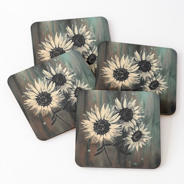 Item preview, Moody Teal Sunflowers Dark Botanical Floral Painting designed and sold by ArtistsAtticWI.