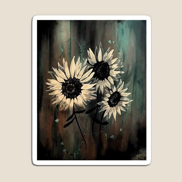 Item preview, Moody Teal Sunflowers Dark Botanical Floral Painting designed and sold by ArtistsAtticWI.