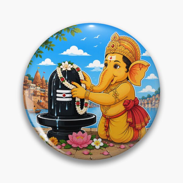 Item preview, Lord Ganesha Worshipping Shiva Lingam designed and sold by Myra365Art.