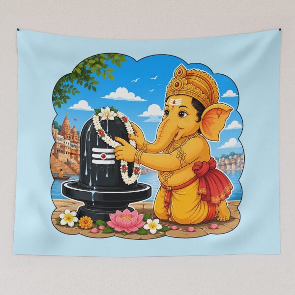Item preview, Lord Ganesha Worshipping Shiva Lingam designed and sold by Myra365Art.