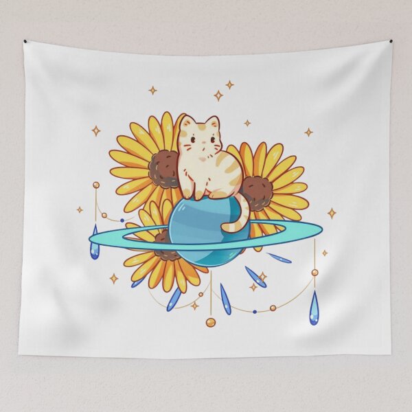 Item preview, Cute Orange Tabby Cat on Saturn Planet with Sunflowers designed and sold by Orbit-Kitty.