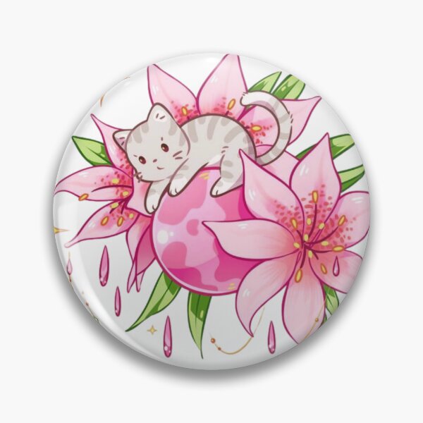 Item preview, Cute Gray Tabby Cat Sleeping on Pink Moon with Lilies designed and sold by Orbit-Kitty.