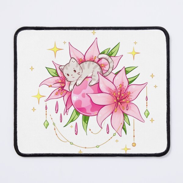 Item preview, Cute Gray Tabby Cat Sleeping on Pink Moon with Lilies designed and sold by Orbit-Kitty.