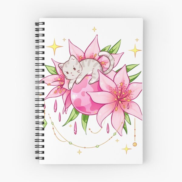 Item preview, Cute Gray Tabby Cat Sleeping on Pink Moon with Lilies designed and sold by Orbit-Kitty.