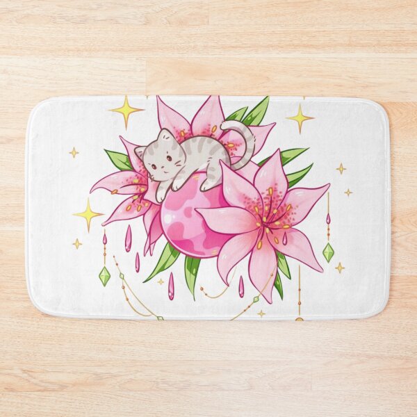 Item preview, Cute Gray Tabby Cat Sleeping on Pink Moon with Lilies designed and sold by Orbit-Kitty.