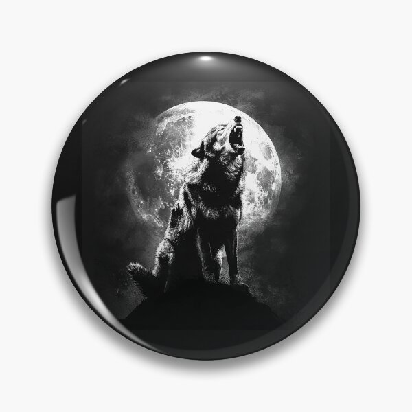 Item preview, Howling Wolf Under Full Moon – Black and White Wildlife Art designed and sold by inkoutninja.