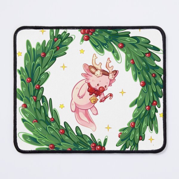 Item preview, Cute Pink Axolotl with Reindeer Antlers in Christmas Wreath designed and sold by Orbit-Kitty.