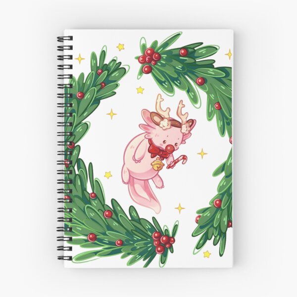 Item preview, Cute Pink Axolotl with Reindeer Antlers in Christmas Wreath designed and sold by Orbit-Kitty.