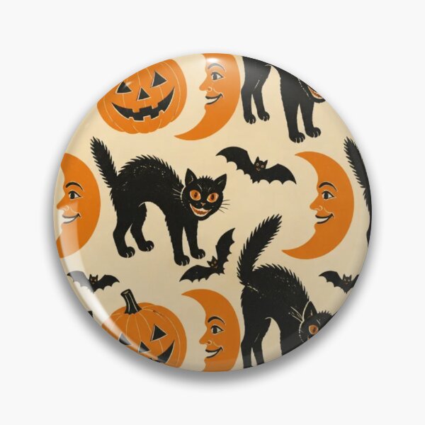 Item preview, Retro 1920s Black Cat Halloween Folk Art Repeat designed and sold by StickyGuys.