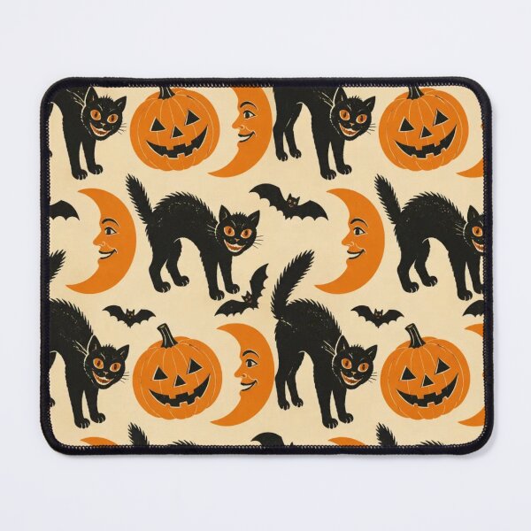 Item preview, Retro 1920s Black Cat Halloween Folk Art Repeat designed and sold by StickyGuys.