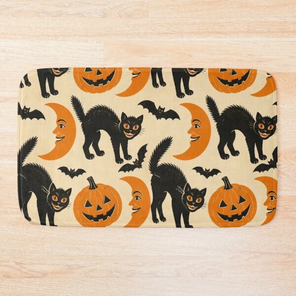 Item preview, Retro 1920s Black Cat Halloween Folk Art Repeat designed and sold by StickyGuys.