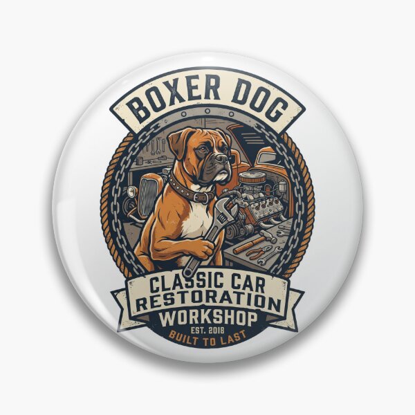 Item preview, Boxer Dog Classic Car Restoration Workshop Hot Rod designed and sold by PictoVibe.