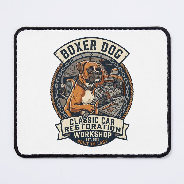 Item preview, Boxer Dog Classic Car Restoration Workshop Hot Rod designed and sold by PictoVibe.