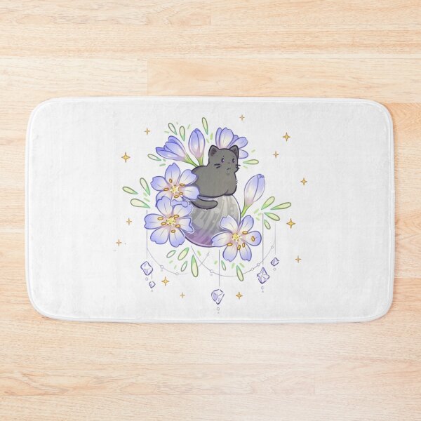 Item preview, Cute Dark Gray Cat on Silver Moon with Purple Flowers designed and sold by Orbit-Kitty.