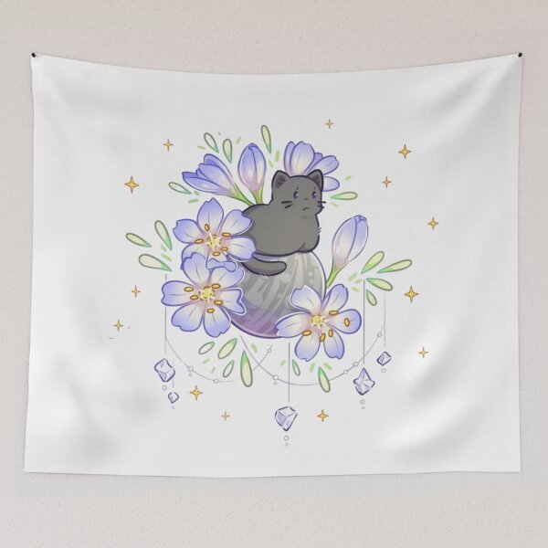 Item preview, Cute Dark Gray Cat on Silver Moon with Purple Flowers designed and sold by Orbit-Kitty.