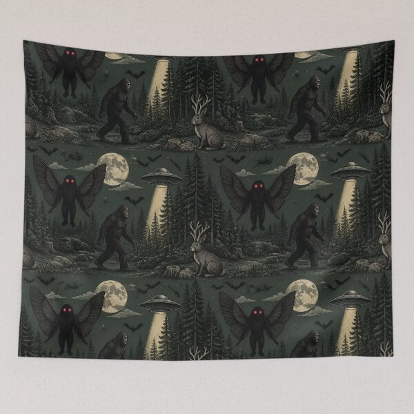 Item preview, Cryptid Halloween Night Mothman Bigfoot Forest designed and sold by StickyGuys.