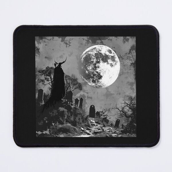 Item preview, Horned Graveyard Guardian Under Full Moon – Gothic Horror Art designed and sold by inkoutninja.