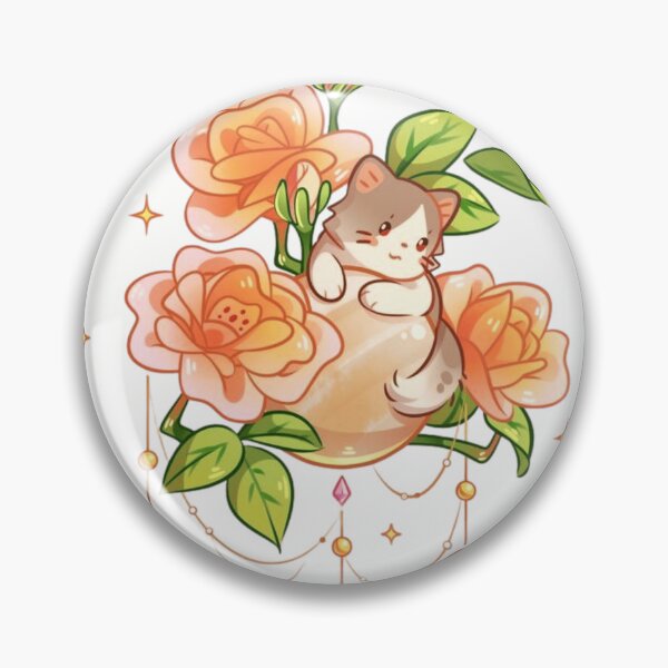Item preview, Cute Calico Cat on Golden Orb with Orange Roses designed and sold by Orbit-Kitty.