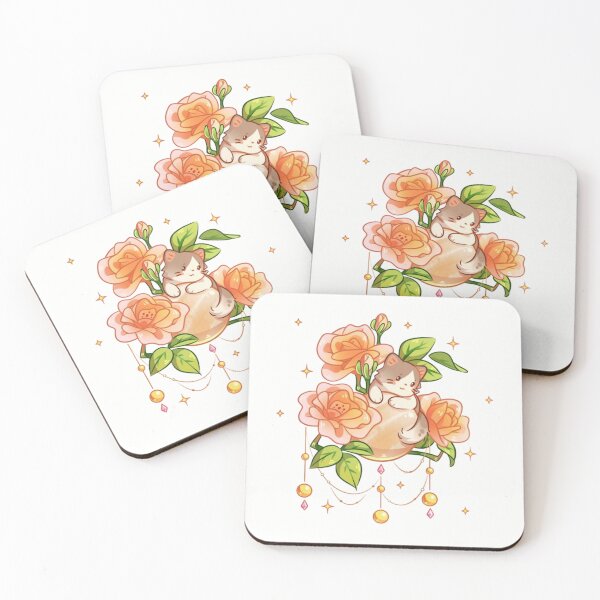 Item preview, Cute Calico Cat on Golden Orb with Orange Roses designed and sold by Orbit-Kitty.