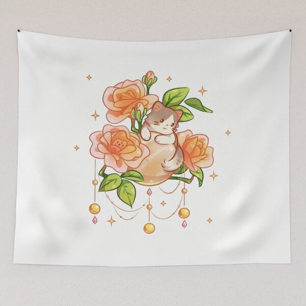 Item preview, Cute Calico Cat on Golden Orb with Orange Roses designed and sold by Orbit-Kitty.