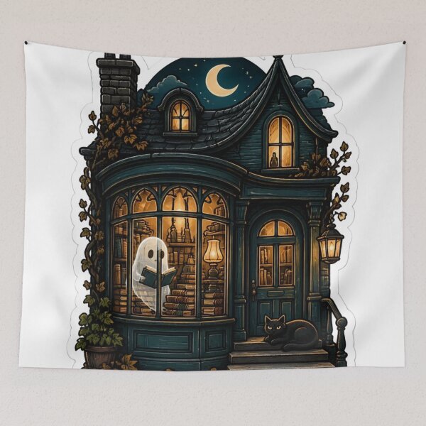 Item preview, Haunted Bookshop Storefront at Midnight designed and sold by StickyGuys.