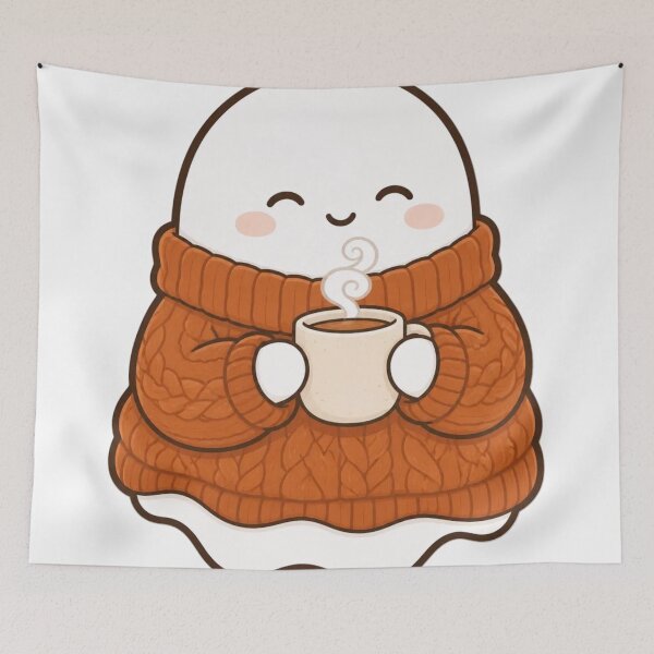Item preview, Cozy Ghost Drinking Tea in Autumn Sweater designed and sold by StickyGuys.