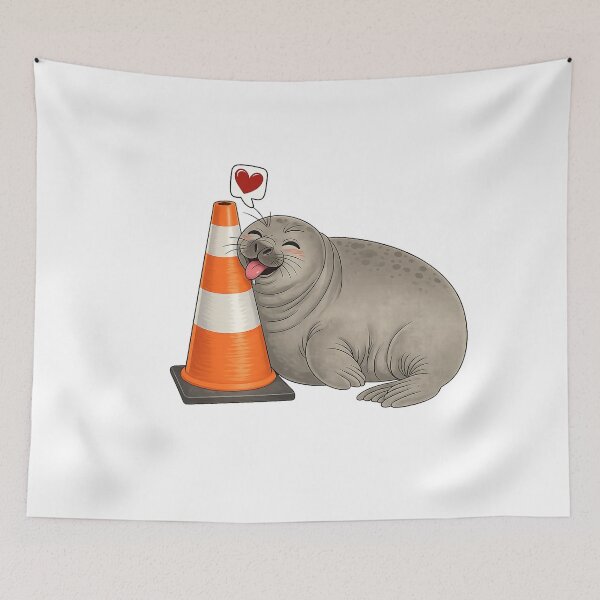 Item preview, Neil the Seal - Cute Elephant Seal Hugging Traffic Cone | Funny Seal Sticker | Happy Ocean Animal designed and sold by MrMouadBoughaba.