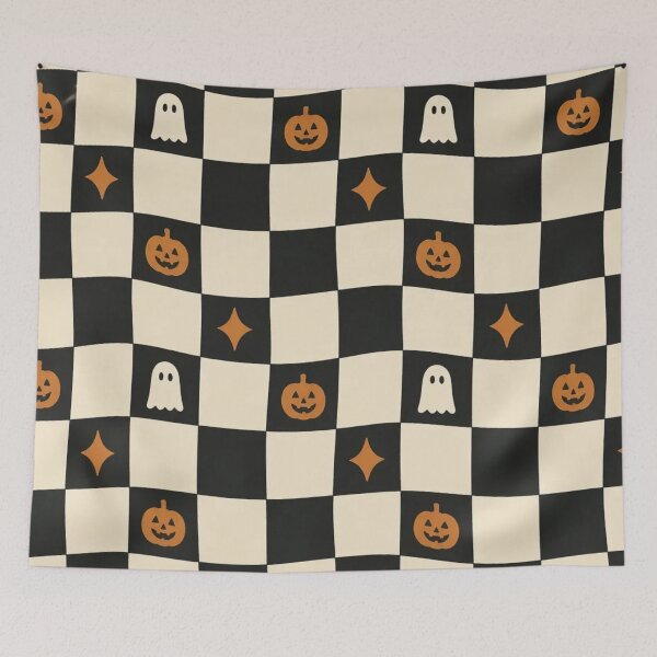 Item preview, Retro Checkered Halloween Pumpkin Ghost Checkerboard designed and sold by StickyGuys.