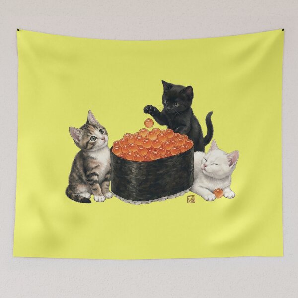 Item preview, Three Cute Kittens and Giant Ikura Sushi designed and sold by JapanekoGallery.